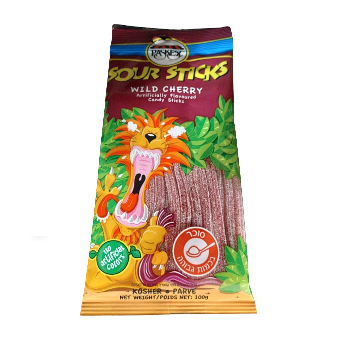 Paskesz Sour Sticks, Wild Cherry Flavor, 100 Grams, From Israel, Kosher  Certified - Snack & Food Delivery Worldwide